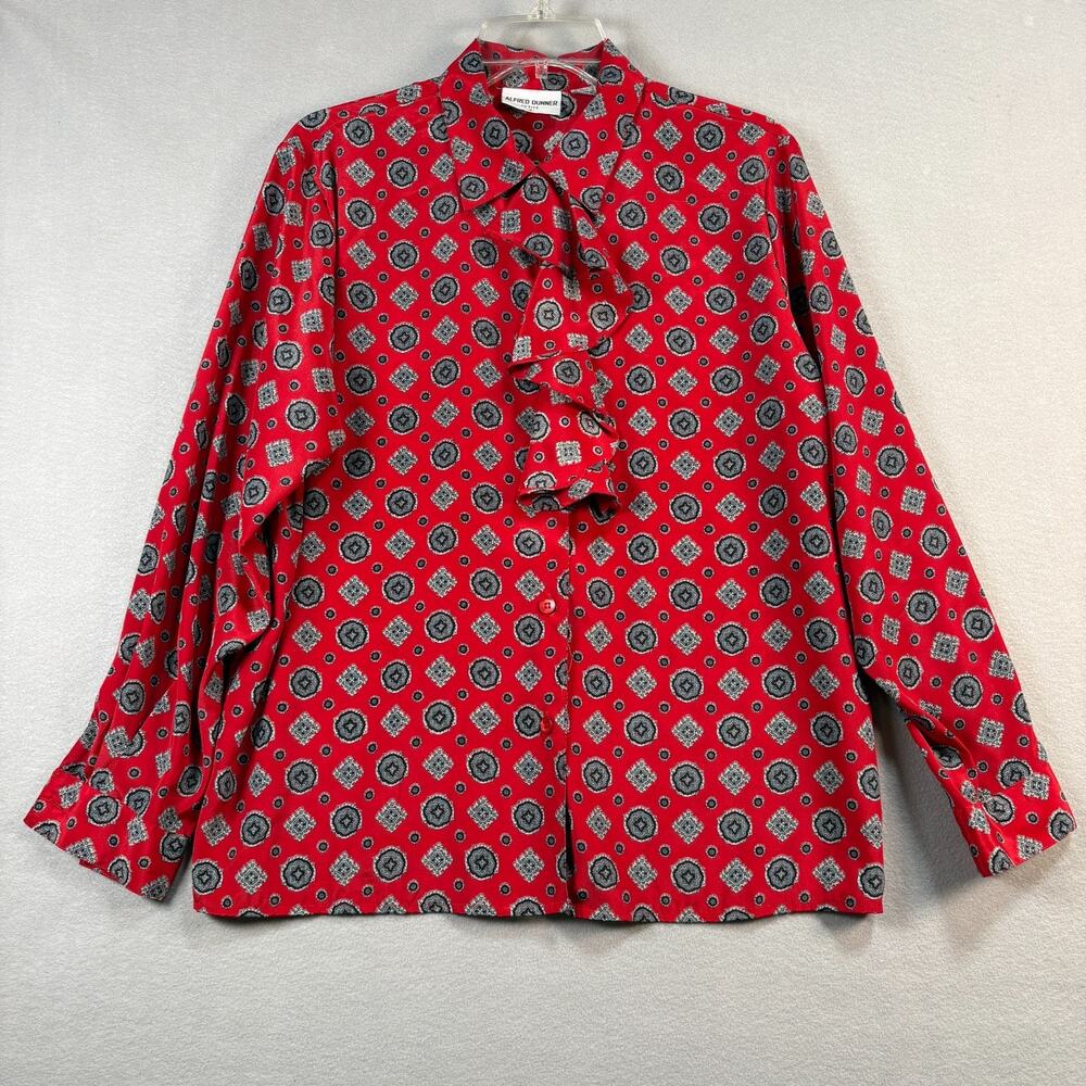 Alfred Dunner Red Medallion Ruffle Blouse Petite 14P